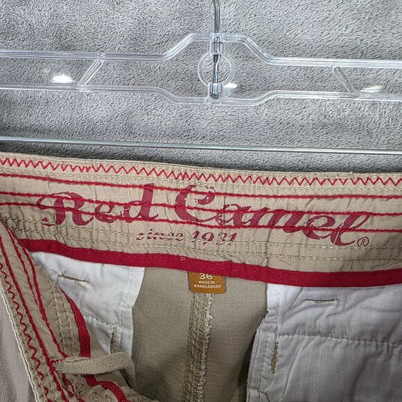 Mens Red Camel Beige Cargo Shorts Cotton Stretch 11" Inseam Drawstring Size 36 - Picture 3 of 10